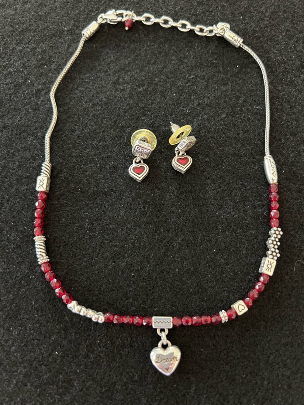 Brighton Silver Necklace with Red Beads and Heart Charm